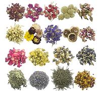 Cayway 18 Pack Fleurs Séchées Naturelles Fleur Séchées pour Bougie Savon, Boutons de Roses Séchés Fleur Jasmin pour La Fabrication de Bijoux en Résine de Bougie de Savon