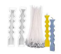 Cayway 2 PCS Bougeoir Moules en Résine, Bougie Longue Silicone Moules Bijoux Résine avec 100 PCS Bougie Mèche pour Fabrication de Bougies, Moules en Silicone pour Bougies Piliers Bricolage