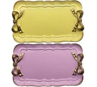Cayway 2 PCS Plateau Décoratif Vintage, Plateau Décoratif Vintage, Noeud Papillon en Résine pour Plateau à Serviettes, Plateau à Fruits, Porte-Boucles d'oreilles, Pourpre et Jaune