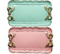Cayway 2 PCS Plateau Décoratif Vintage, Plateau Décoratif Vintage, Noeud Papillon en Résine pour Plateau à Serviettes, Plateau à Fruits, Porte-Boucles d'oreilles, Vert et Rose