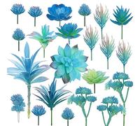 Cayway 21 Pcs Succulentes Plantes Artificielles Bleu Faux Plantes Succulentes Décoratives Uncotted Faux Fleur Succulente pour Mur DIY Home Decor