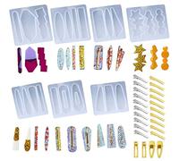 Cayway 31 PCS Moules en Résine pour Pinces à Cheveux Set, 7 PCS Silicone Moules Bijoux Résine Pinces à Cheveux et 24 PCS Pinces à Cheveux pour Epingle à Cheveux, Porte-clés, Signet