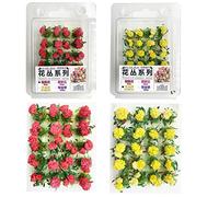 Cayway 40 PCS Fleurs Végétales Miniatures, Touffe d'herbe Statique Herbe Artificielle Modèle, Artificielles Mousse pour Le Chemin de Fer de Paysage de Train(Rouge, Jaune)