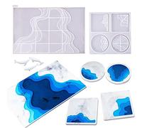 Cayway 5 PCS Moules en Silicone pour Résine Grand Plateau, Moule Resine Epoxy Silicone Océan Coaster Mold et Mini 3D Moule Remplisseur De Résine pour Décoration D'intérieur Artisanale