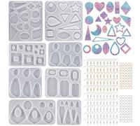 Cayway 8 PCS Boucle D'oreille Silicone Moule pour Bijoux, Boucle D'oreille Moule Silicone Résine avec Crochet D'oreille pour Boucle D'oreille, Porte-clés, Pendentif Bricolage