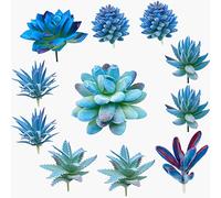Cayway Lot de 11 plantes succulentes artificielles, bleu, assortiment de plantes grasses artificielles sans pot en différents types pour anniversaire, décoration d'intérieur, jardin, bricolage