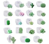 Cayway Lot de 19 Moules en Silicone pour Succulentes, Moules en Résine Fleurs 3D Moule en Succulents pour Bougies Faites à La Main Les Moules en Résine Epoxy
