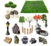 Cayway Lot de 26 mini accessoires de jardin zen, herbe artificielle, arbres modèles, décorations de terrarium, fournitures de maison de poupée, kit d'outils décoratifs pour bonsaï