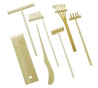 Cayway Lot de 7 râteaux de jardin en bambou - Mini râteau à sable zen - Ensemble d'outils - Râteaux de jardin - Sable et bambou - Pour la maison, le bureau, la table, la maison de poupée