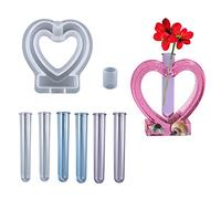 Cayway Tube à Essai Vase à Fleurs Moule en Résine, Vase en Résine Moule en Résine pour Station avec 6 PCS Tubes à Essai pour Les Plantes Hydroponiques, Décor de Bureau à Domicile, Forme de Coeur