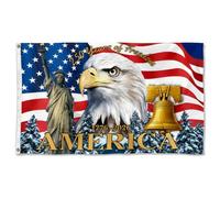 Cayyon Drapeau américain 250 Years of Freedom 1776-2026, motif statue de la Liberté de la Liberté en polyester, dos miroir, œillets pour extérieur