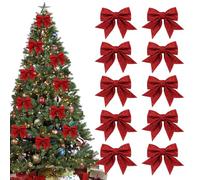 CaYYYZC 10 PCS Arcs de Noël Pailletés, Petits Noeuds de Noël, Noeuds Pailletés pour Couronnes de Noël, Guirlandes, Décorations d'arbres, Rouge