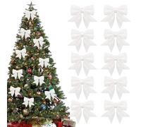 CaYYYZC 10 PCS Arcs de Noël Pailletés, Petits Noeuds de Noëls, Noeuds Pailletés pour Couronnes de Noëls, Guirlandes, Décorations d'arbres, Blanc