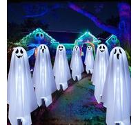 CaYYYZC Lot de 6 lampes solaires sur piquet fantôme, décorations d'Halloween effrayantes pour jardin, terrasse, pelouse, porche, allée, cour, tour ou friandise, décoration de fête d'Halloween, blanc