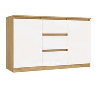 CAZAR - Commode 2 portes + 3 tiroirs - Dimensions : 75x120x40 - Buffet - Artisan et Blanc