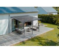 Cazeboo Carport Abri Voiture Toit Terrasse KLEO - 12 m² 4x3 m Aluminium Gris Anthracite Polycarbonate Anti-UV - Pergola adossée Robuste Anti-Rouille - Protection Pluie Neige Soleil - 400 x 300 cm