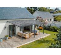 Cazeboo Carport Abri Voiture Toit Terrasse KLEO - 15 m² 5x3 m Aluminium Gris Anthracite Polycarbonate Anti-UV - Pergola adossée Robuste Anti-Rouille - Protection Pluie Neige Soleil - 495 x 300 cm