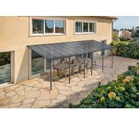 Cazeboo Carport Abri Voiture Toit Terrasse KLEO - 24 m² 8x3 m Aluminium Gris Anthracite Polycarbonate Anti-UV - Pergola adossée Robuste Anti-Rouille - Protection Pluie Neige Soleil - 748 x 300 cm