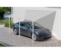 Cazeboo Carport Abri Voiture Toit Terrasse KLEO - 12 m² 4x3 m Aluminium Blanc Polycarbonate Anti-UV - Pergola adossée Robuste Anti-Rouille - Protection Pluie Neige Soleil - 400 x 300 cm