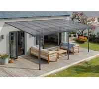 Cazeboo Carport Abri Voiture Toit Terrasse KLEO - 15 m² 5x3 m Aluminium Gris Anthracite Polycarbonate Anti-UV - Pergola adossée Robuste Anti-Rouille - Protection Pluie Neige Soleil - 495 x 300 cm