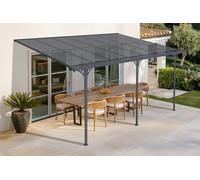 CAZEBOO Carport Pergola Adossée Aluminium KLEO 435x300 cm 4,5x3 m 14 m² Gris Anthracite Design Moderne Protection Terrasse Véhicule Résistant Anti-UV Réglable Haute Qualité Toit Polycarbonate UV30+