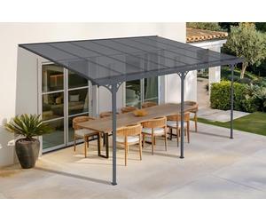 CAZEBOO Carport Pergola Adossée Aluminium KLEO 435x300 cm 4,5x3 m 14 m² Gris Anthracite Design Moderne Protection Terrasse Véhicule Résistant Anti-UV Réglable Haute Qualité Toit Polycarbonate UV30+