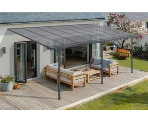 CAZEBOO Carport Pergola Adossée Aluminium KLEO 495x300 cm 5x3 m 15 m² Gris Anthracite Design Moderne Protection Terrasse Véhicule Réglable Résistant Anti-UV Haute Qualité Toit Polycarbonate UV30+