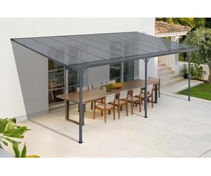 CAZEBOO Carport Pergola Adossée Aluminium KLEO 556x300 cm 5,5x3 m 17 m² Gris Anthracite Design Moderne Protection Terrasse Véhicule Réglable Résistant Anti-UV Haute Qualité Toit Polycarbonate UV30+