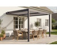 Cazeboo Pergola bioclimatique 3x2,5m adossée Piana Aluminium Gris avec Stores rétractables côté 3m