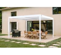 CAZEBOO Pergola Bioclimatique 4x3m Autoportée Piana - Aluminium Blanc Lames Orientables Acier - Tonnelle de Jardin Abri Terrasse - Résistante Vent - Protection Soleil Pluie - Montage Facile Durable