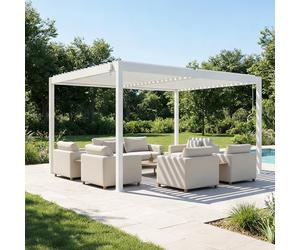 CAZEBOO Pergola Bioclimatique 4x3m Autoportée Piana - Aluminium Blanc Lames Orientables Acier - Tonnelle de Jardin Abri Terrasse - Résistante Vent - Protection Soleil Pluie - Montage Facile Durable