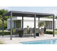 Cazeboo Pergola bioclimatique 5x3m autoportée AGOSTA Aluminium Gris avec Stores rétractables côté 3m