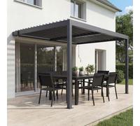 CAZEBOO Pergola Bioclimatique Adossée 304x196 cm 3x2 m 6 m² Aluminium Gris Anthracite Lames Acier Orientables Terrasse Protection UV Résistant Vent 70 km/h Rotation 110° Structure RAL 7016
