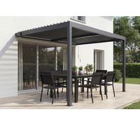 Cazeboo Pergola bioclimatique adossée 3x2m Piana Aluminium Gris Anthracite avec 1 persienne Brise-Vue
