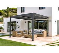 Cazeboo Pergola bioclimatique adossée 3x3m Piana Aluminium Gris avec 3 persiennes Brise-Vue