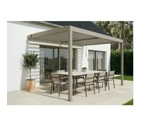 CAZEBOO Pergola Bioclimatique Adossée Piana 4x3 m Aluminium Taupe - Lames Orientables 0 à 110° Acier - Protection Terrasse 12m² - Résistance Vent 70 km/h - Manivelle Incluse
