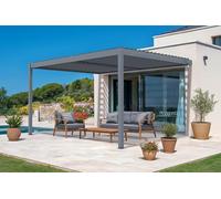 Cazeboo Pergola bioclimatique adossée 4x3mPIANA Aluminium Gris avec 1 persienne Brise-Vue