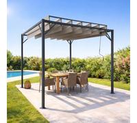Cazeboo Pergola Bioclimatique Autoportante 3x3m Bahia Métal Époxy Gris Anthracite RAL 7016 - Lames Orientables 0 à 160° Toile Polyester Beige - Structure Acier 9m² - Manivelle Incluse