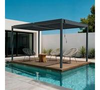 CAZEBOO Pergola Bioclimatique Autoportante Piana 394 x 304 cm 4 x 3 m 12 m² Gris Anthracite Aluminium Lames Orientables Abri Terrasse Jardin Protection Robuste Résistance Vent 70 km/h Rotation 110°