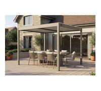 CAZEBOO Pergola Bioclimatique Autoportée Piana 3x2,5 m Aluminium Taupe - Lames Orientables 0 à 110° Acier - Structure 4 Poteaux 90x90 mm - Résistance Vent 70 km/h - Manivelle Incluse