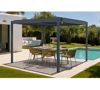 Cazeboo Pergola bioclimatique autoportée 3x3m Piana Aluminium Gris avec 3 persiennes Brise-Vue