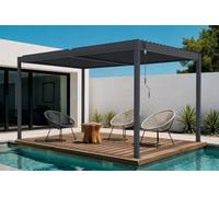 Cazeboo Pergola bioclimatique autoportée 3x4m Piana Aluminium Gris avec 3 persiennes Brise-Vue