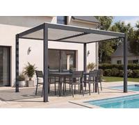 Cazeboo Pergola bioclimatique autoportée 4x3m AGOSTA Aluminium Gris Lames Blanches
