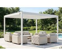 Cazeboo Pergola bioclimatique autoportée 4x3m Piana Aluminium Blanc avec 1 persienne Brise-Vue