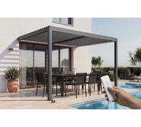 Cazeboo Pergola bioclimatique motorisée 4x3m adossée AGOSTA Aluminium Gris avec Stores rétractables côté 4m