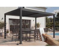 Cazeboo Pergola bioclimatique motorisée 4x3m autoportée à LED AGOSTA Hauteur 250cm - Aluminium Gris