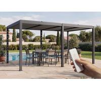 Cazeboo Pergola bioclimatique motorisée 5x3m autoportée AGOSTA Aluminium Gris avec Stores rétractables côté 3m