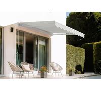 CAZEBOO Store Banne Manuel 250x200 cm 2,5x2 m 5 m² Aluminium Blanc Toile Beige 320 g/m² Protection UV50+ Terrasse Jardin Résistant Déperlant Robuste Tube 70 mm Charge 35 kg/m²