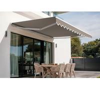 CAZEBOO Store Banne Manuel Vecchio 400x300 cm (4x3 m - 12 m²) Toile Taupe 320g/m² UV50+ - Structure Aluminium Blanc - Protection Solaire Terrasse - Manivelle Réversible