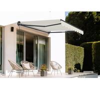 Cazeboo Store banne monobloc manuel 250x200 cm beige - Cazeboo VECCHIO toile 320g/m² UV50+ - structure aluminium thermolaqué gris anthracite RAL 7016 - inclinaison 30 à 100° - protection terrasse 5 m²